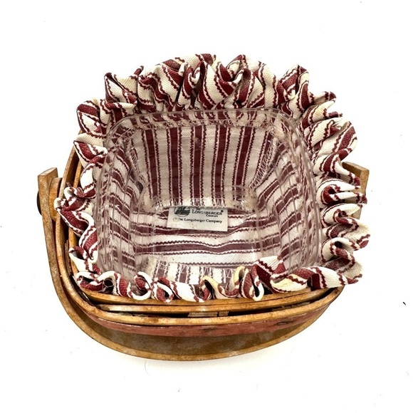 Vtg Longaberger Sweetheart Sentiments Basket 1995 Red Ticking Stripe Liner - Picture 9 of 14